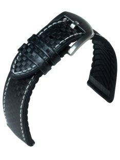 EULIT Eutec Carbon bőr óraszíj, fekete/fehér 20mm