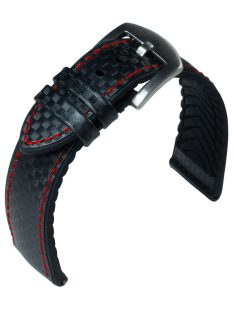 EULIT Eutec Carbon bőr óraszíj, fekete/piros 22mm